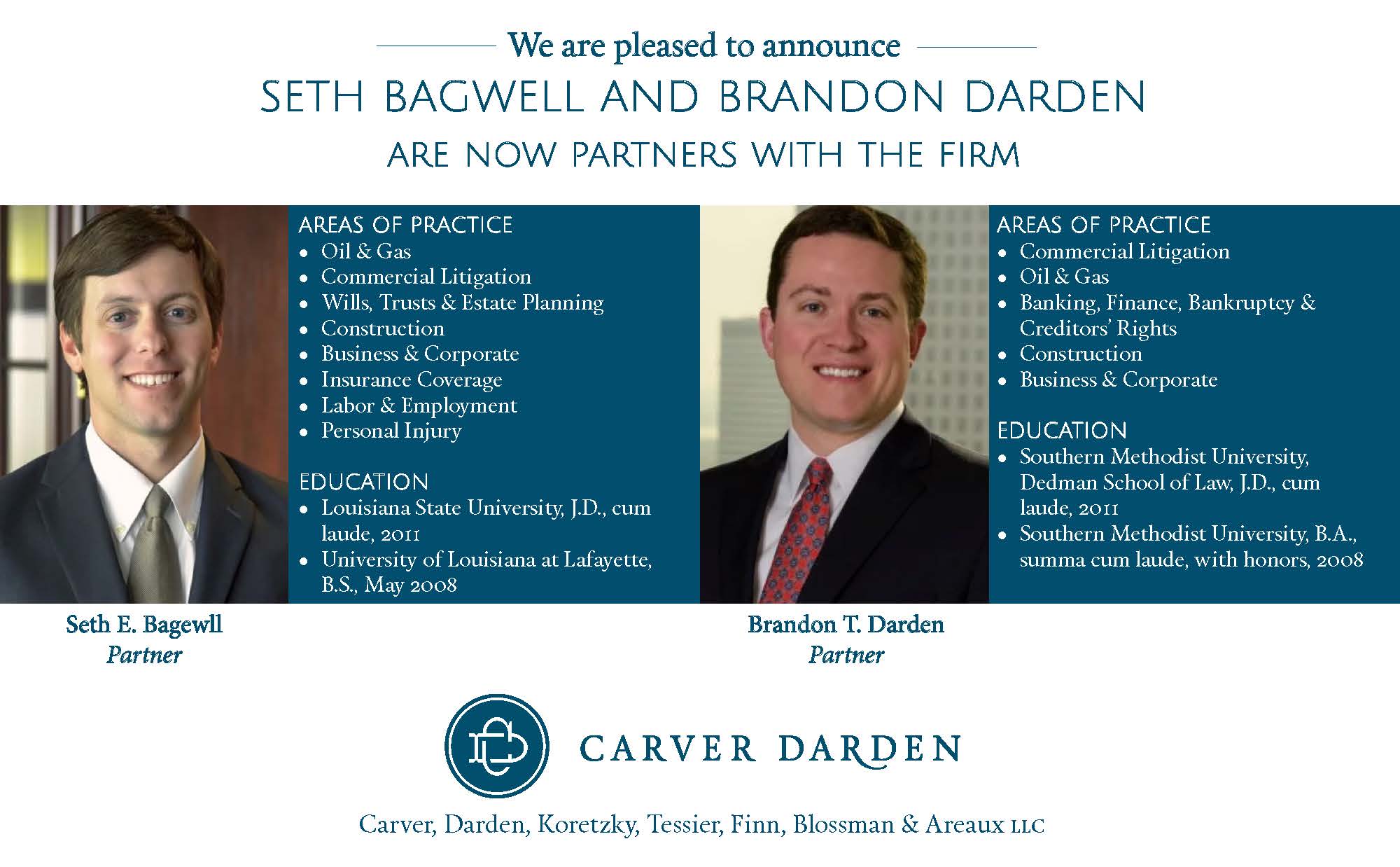 Seth Bagwell and Brandon Darden New Partners at Carver Darden